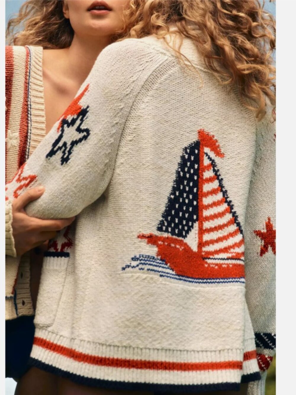 Anthropologie Maeve Sailboat Cardigan Sweater Nautical Boat XL NWT Sailing Boat
